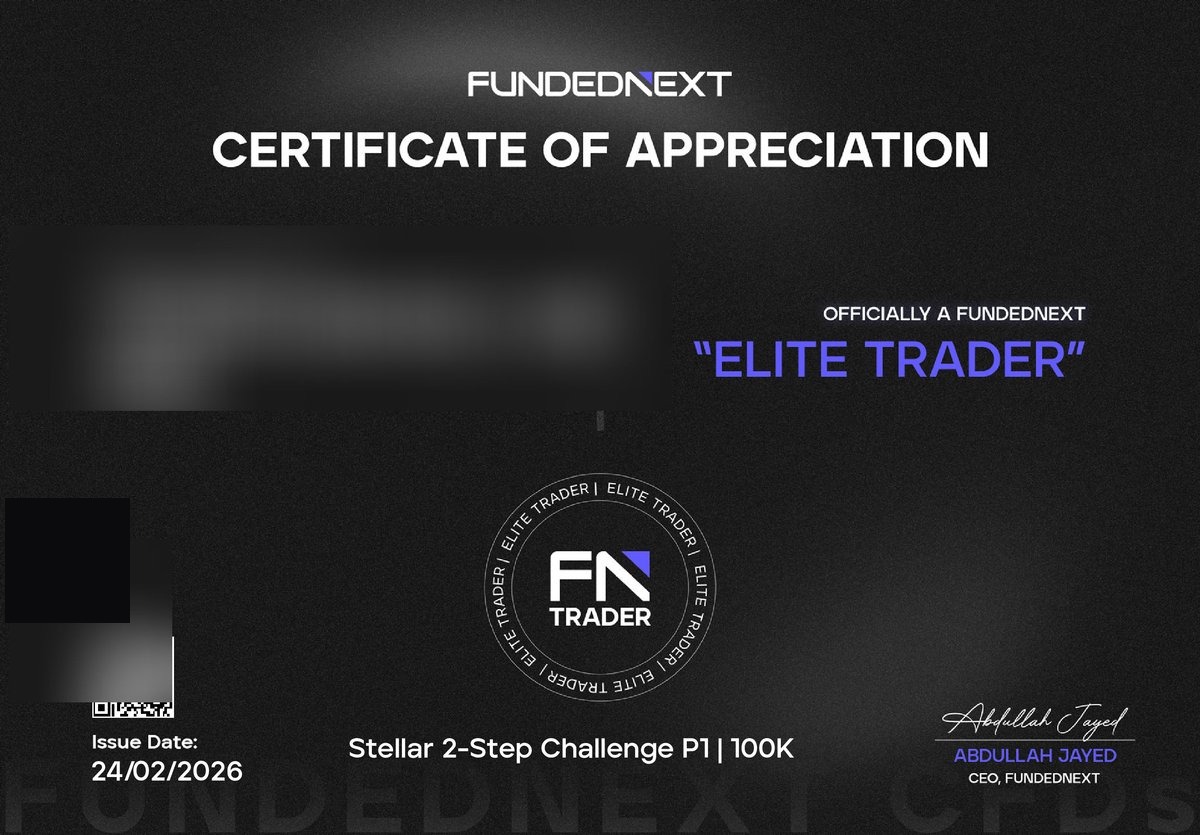 FundedNext Elite Trader certificaat
