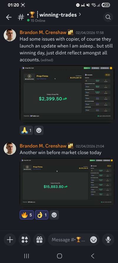 Winning trade $15.883 op prop firm accounts