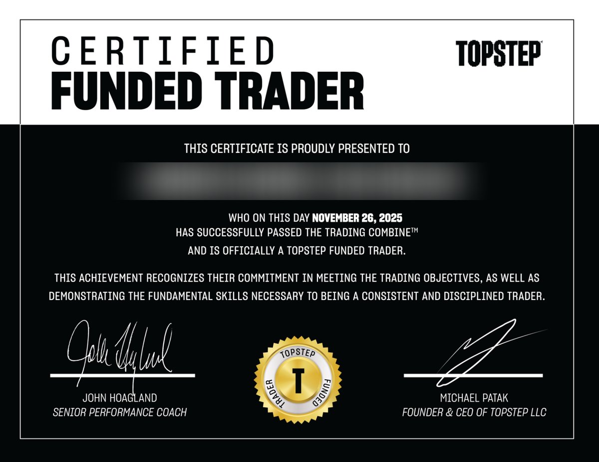 TopStep Certified Funded Trader certificaat